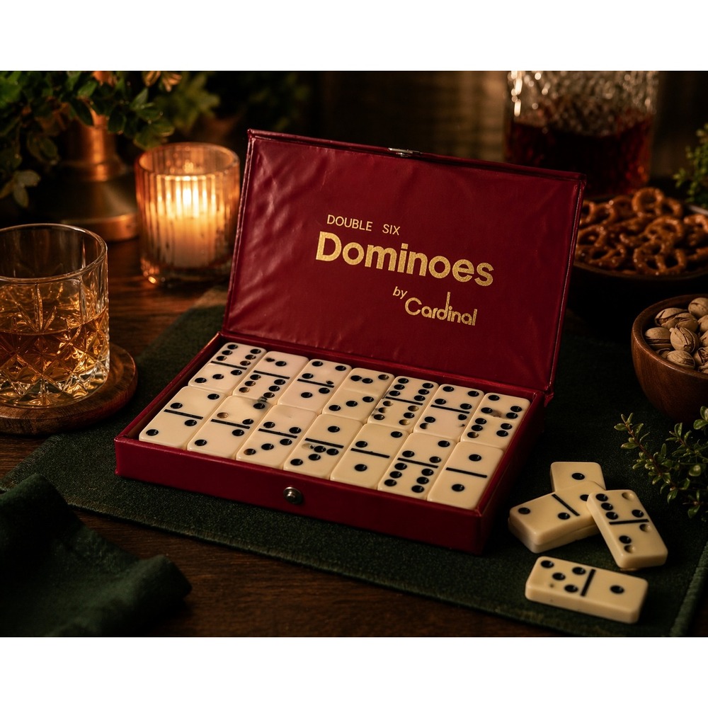 Cardinal Double Six Dominoes Set 28 Pieces Ivory Tiles Red Case - Picture 3 of 7